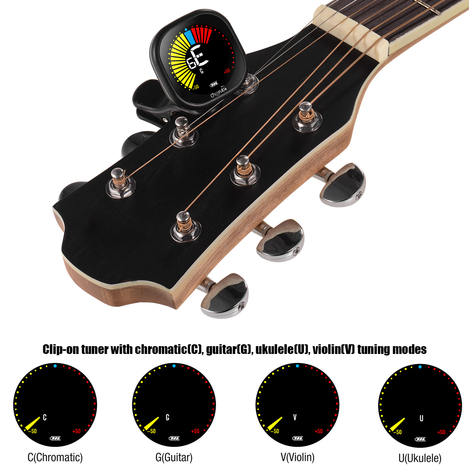 Cherub WST-670 قابلة للشحن كلي - مراجعة Guitar Tuner Clip وسعره